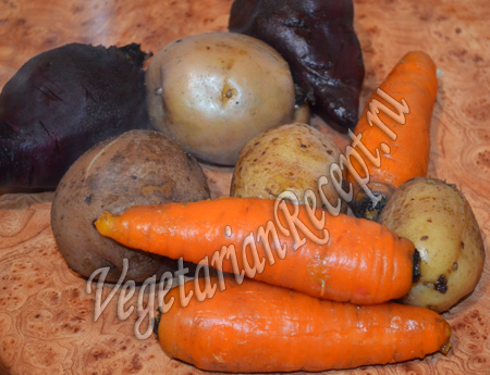 свекла, морковь и картофель для приготовления винегрета